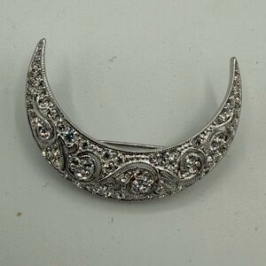 C538 Vintage Nolan Miller Silver Crescent Moon Brooch